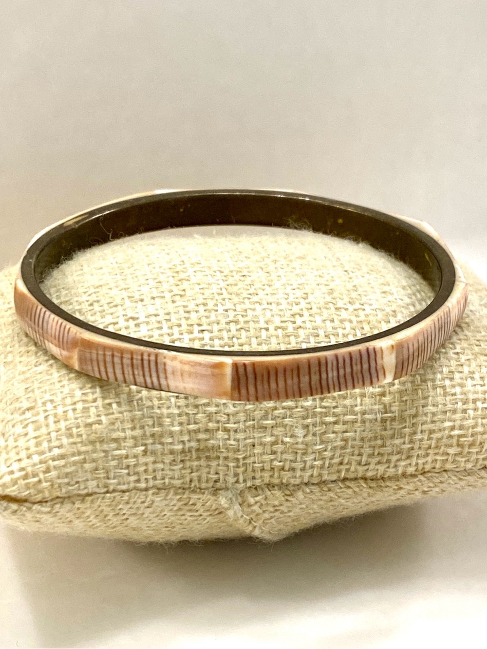 Vintage Faux Shell Mosaic Inlay Bangle Bracelet Tortoiseshell Style